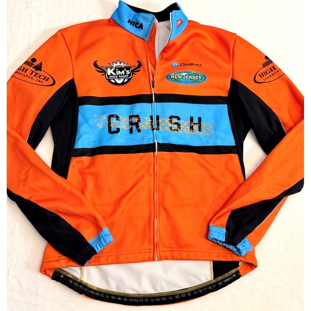 Owayo‎ Cycling Jersey Full Zip Orange Crush NICA MTB Mens Jacket Sz 6